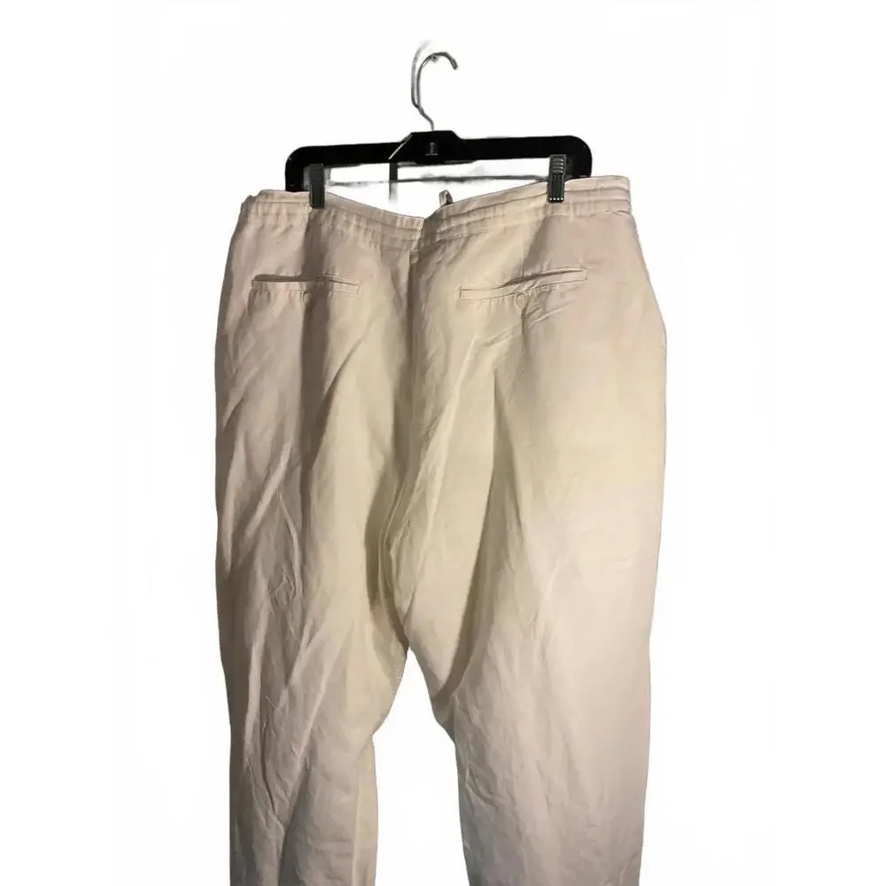 Linea Uomo Men's White Linen Blend  Lined Loose and Flowy Pants 40 x L30